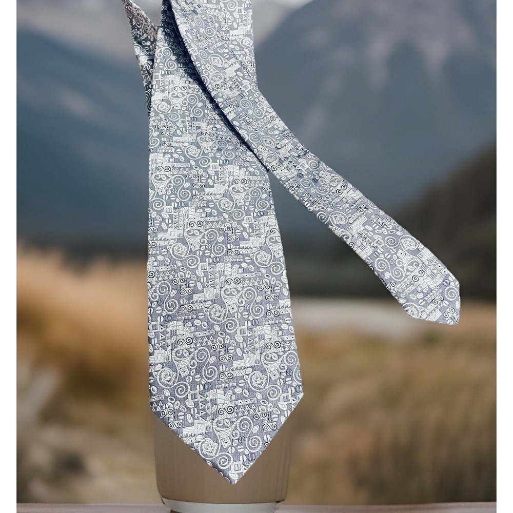 Frey Wille Tie Necktie Mens One Size Gray Silk Geometric Jacquard Made Italy